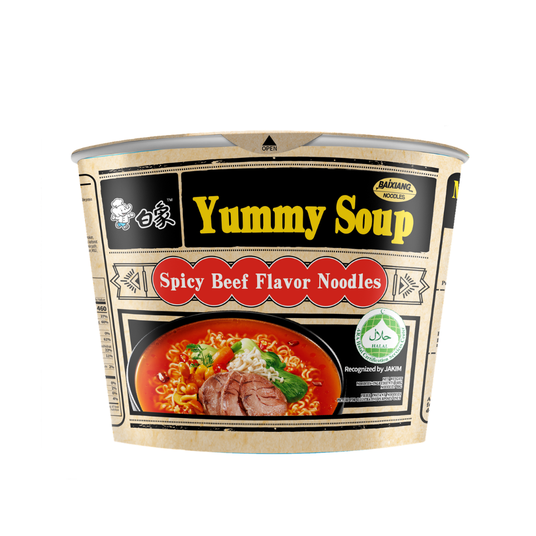 Baixiang Yummy Soup Spicy Beef Flavour Noodle Cup 102g